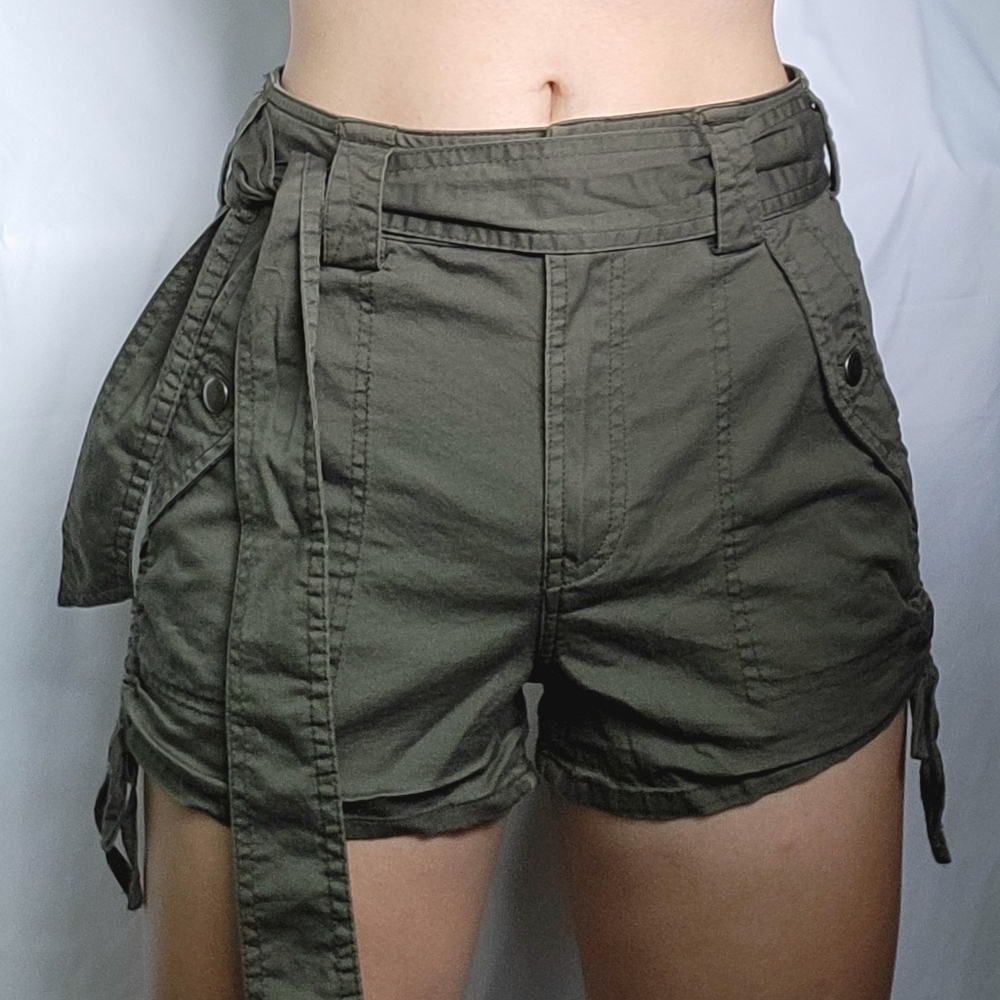 Express Olive Army Green Belted Runched Shorts